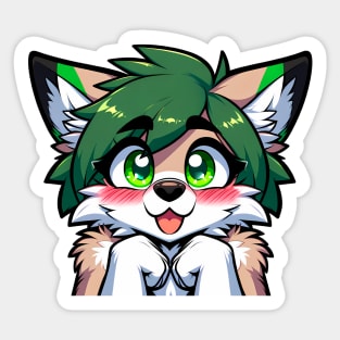 Blushing Happy Furry Anthro Female Wolf UwU Sticker
